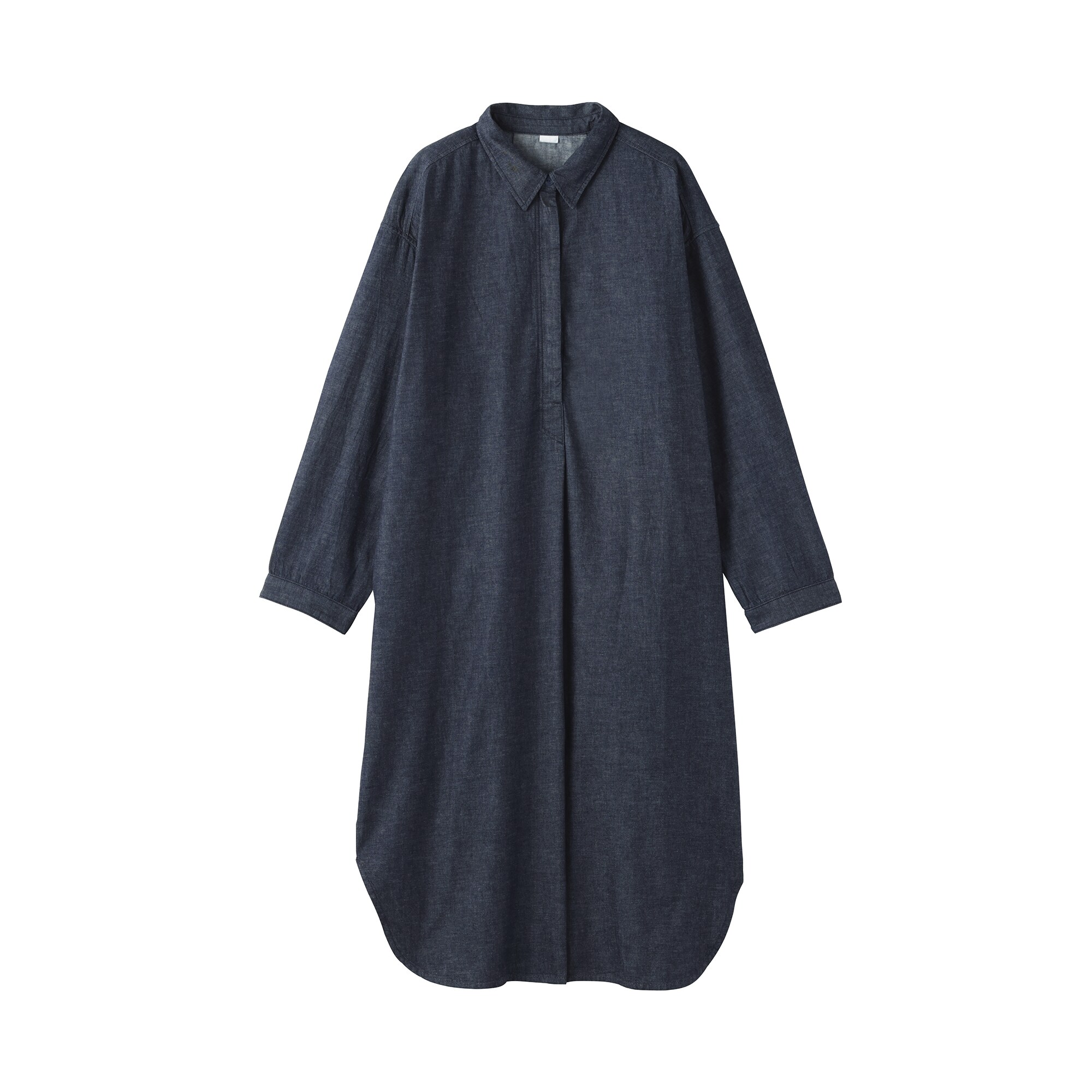 婦人　カポック混　ライトデニム　長袖ワンピース