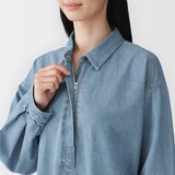 婦人　カポック混　ライトデニム　長袖ワンピース