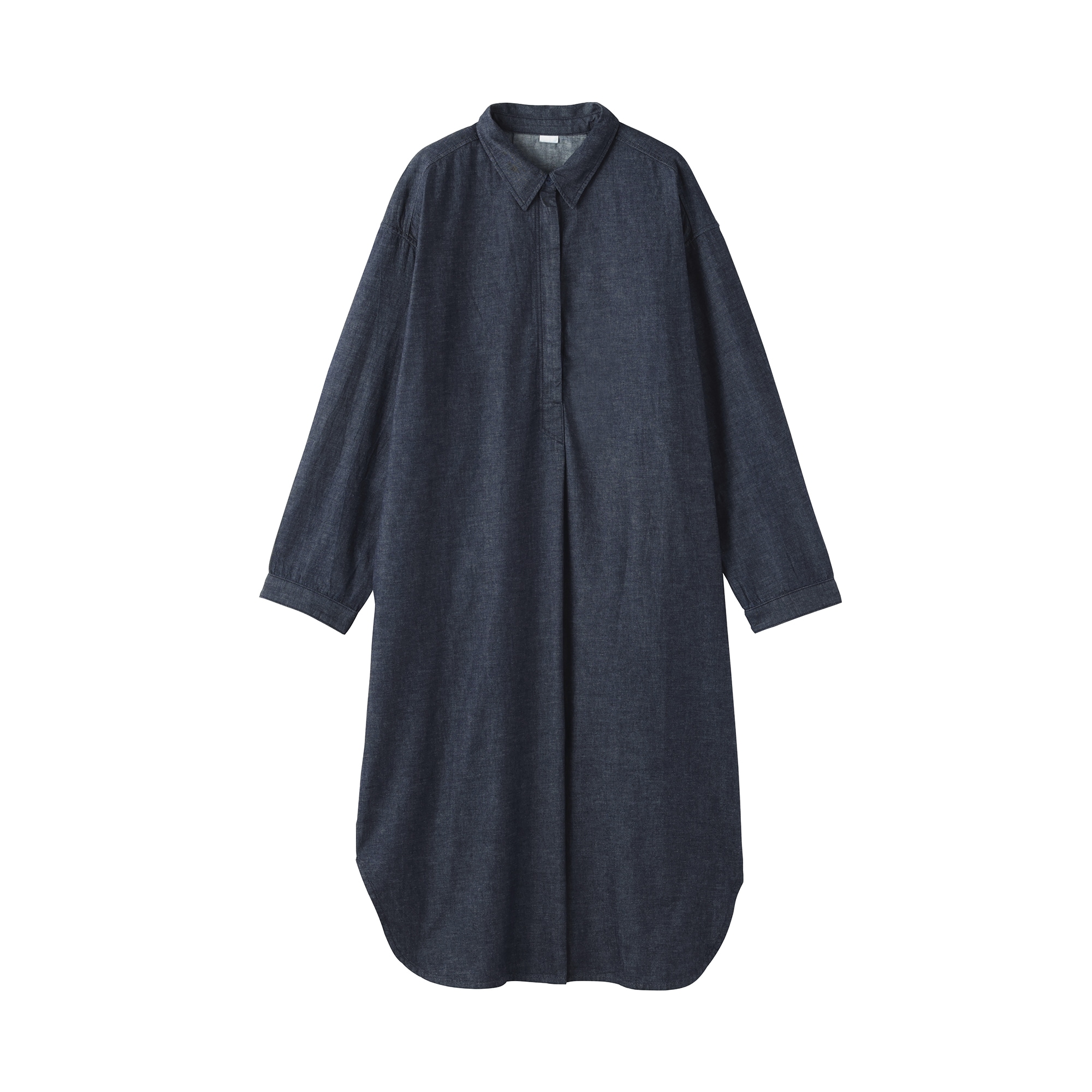 婦人　カポック混　ライトデニム　長袖ワンピース