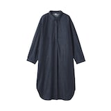 婦人　カポック混　ライトデニム　長袖ワンピース