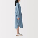 婦人　カポック混　ライトデニム　長袖ワンピース