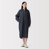 婦人　カポック混　ライトデニム　長袖ワンピース