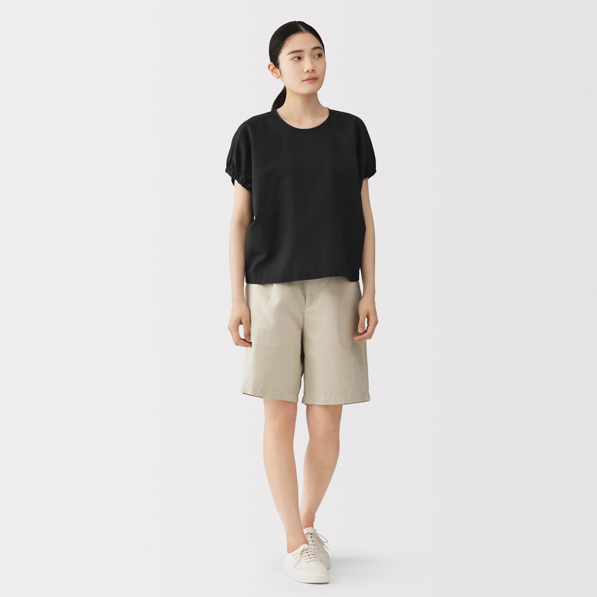 婦人　ヘンプコットン　ギャザースリーブブラウス