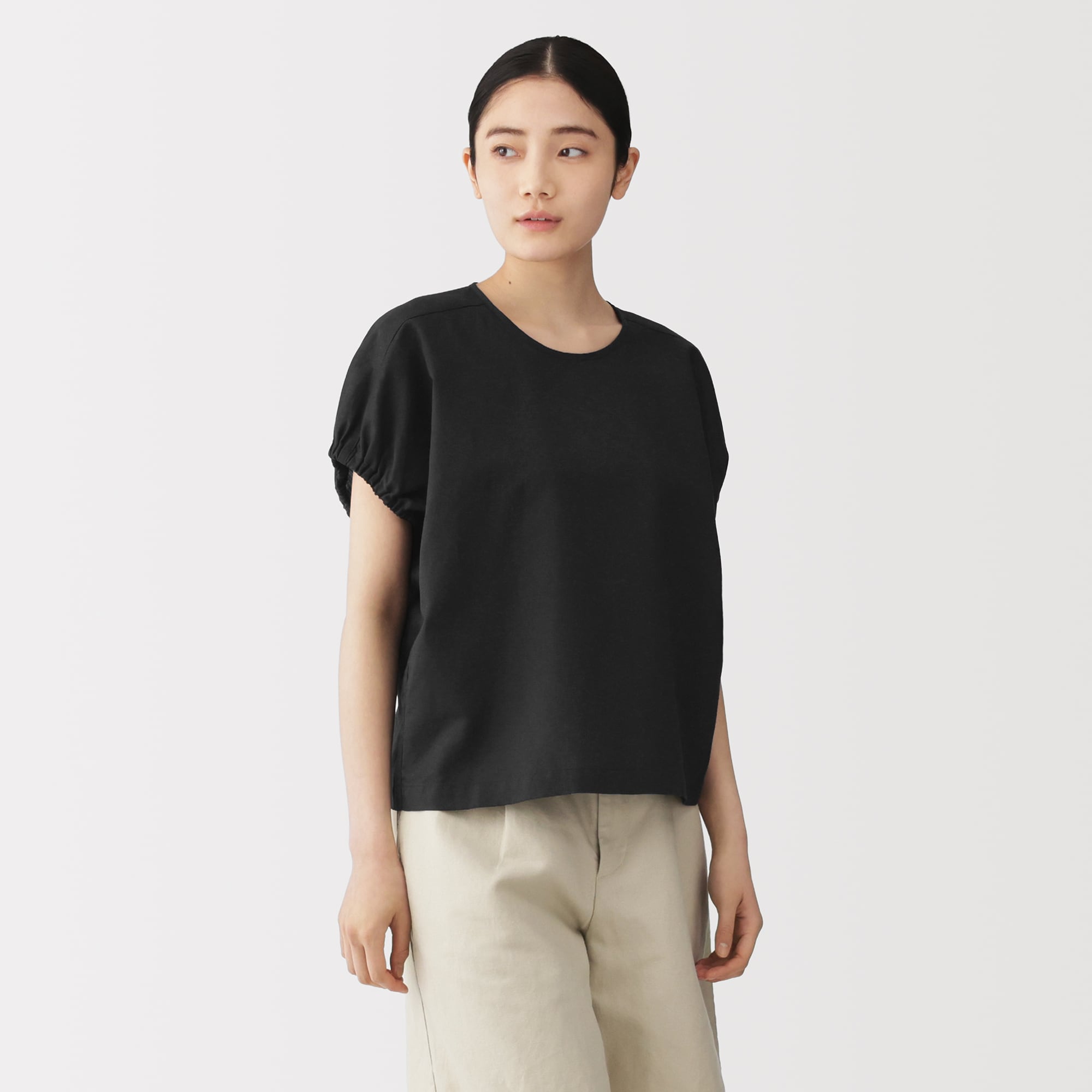 婦人　ヘンプコットン　ギャザースリーブブラウス