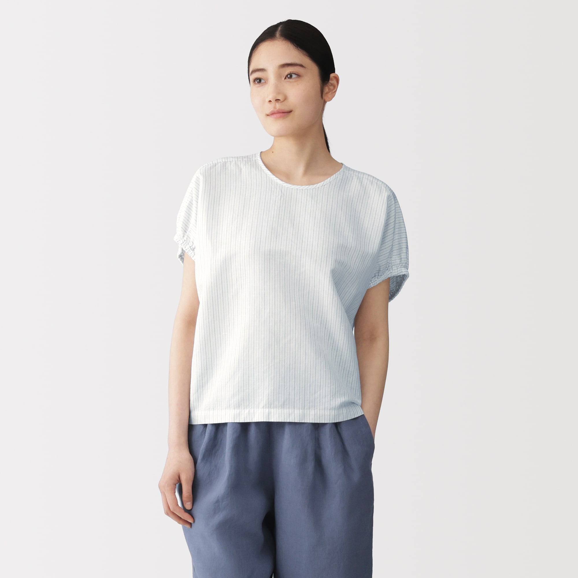 婦人 ヘンプコットン ギャザースリーブブラウス | 無印良品