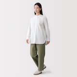 婦人　洗いざらし　ブロードスタンドカラー長袖ロングシャツ