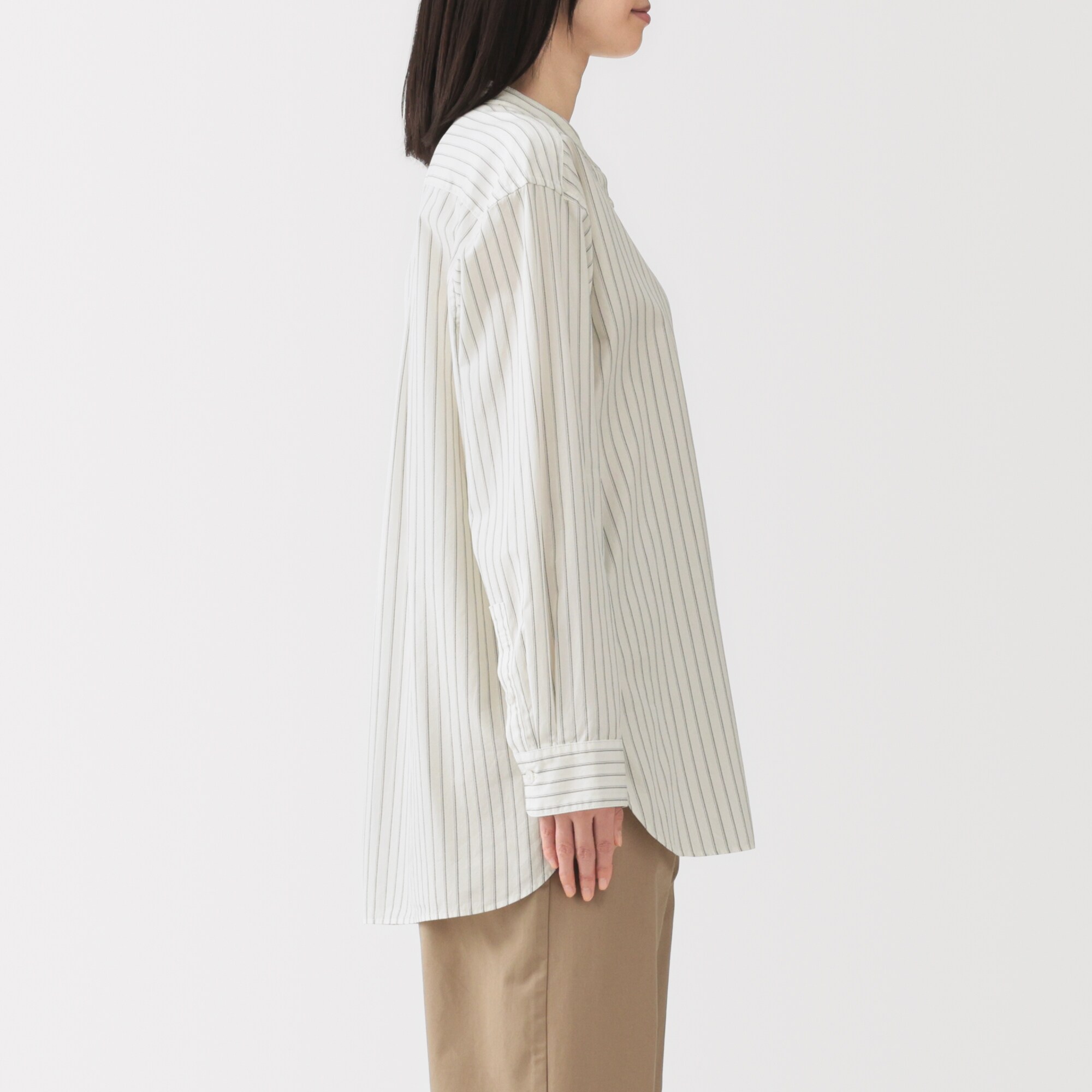 婦人 洗いざらし ブロードスタンドカラー長袖ロングシャツ | 無印良品