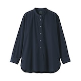 婦人　洗いざらし　ブロードスタンドカラー長袖ロングシャツ