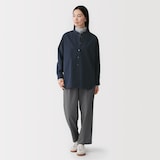 婦人　洗いざらし　ブロードスタンドカラー長袖ロングシャツ