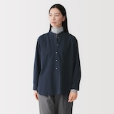 婦人　洗いざらし　ブロードスタンドカラー長袖ロングシャツ