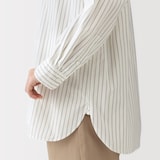 婦人　洗いざらし　ブロードスタンドカラー長袖ロングシャツ