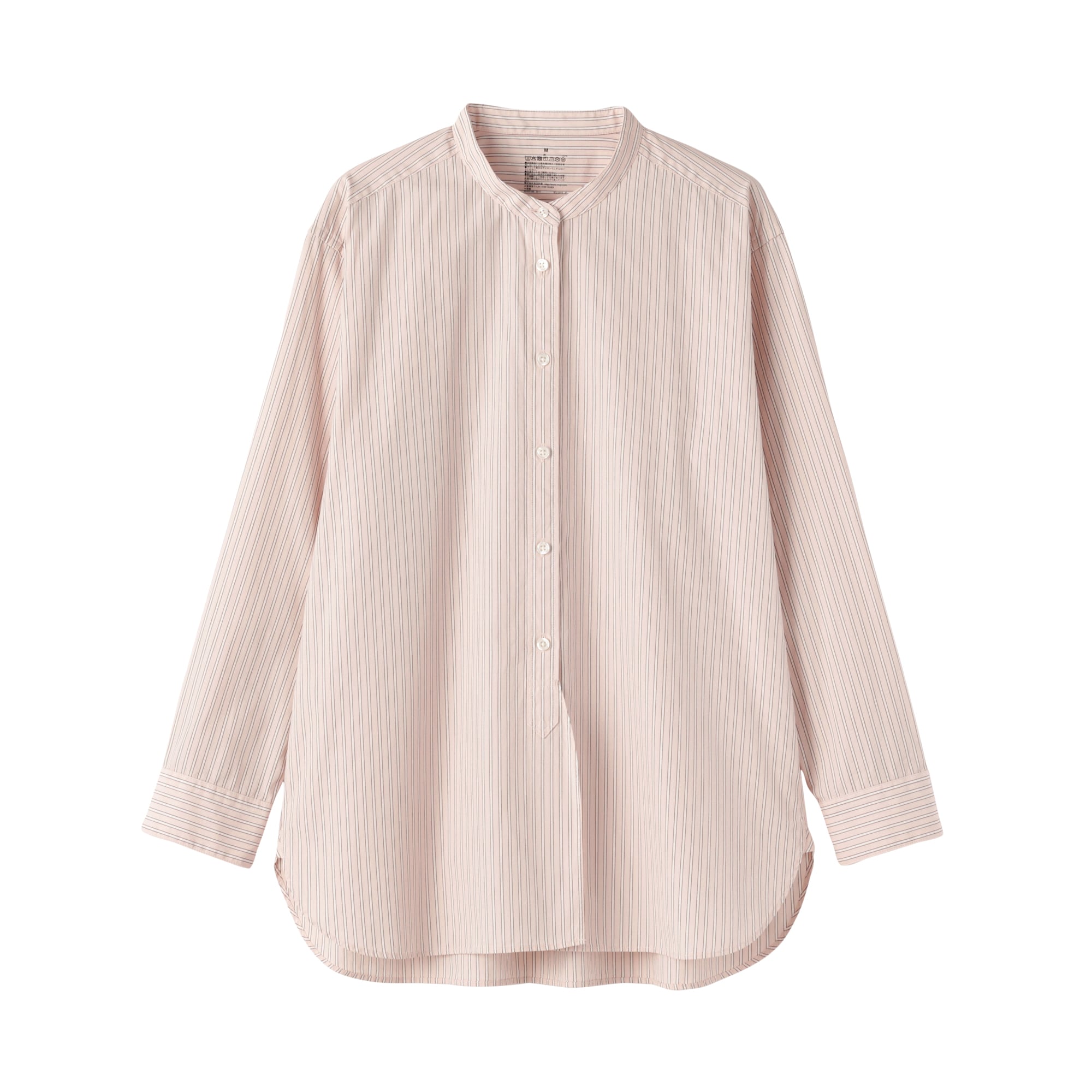 婦人　洗いざらし　ブロードスタンドカラー長袖ロングシャツ