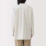 婦人　洗いざらし　ブロードスタンドカラー長袖ロングシャツ