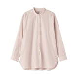 婦人　洗いざらし　ブロードスタンドカラー長袖ロングシャツ