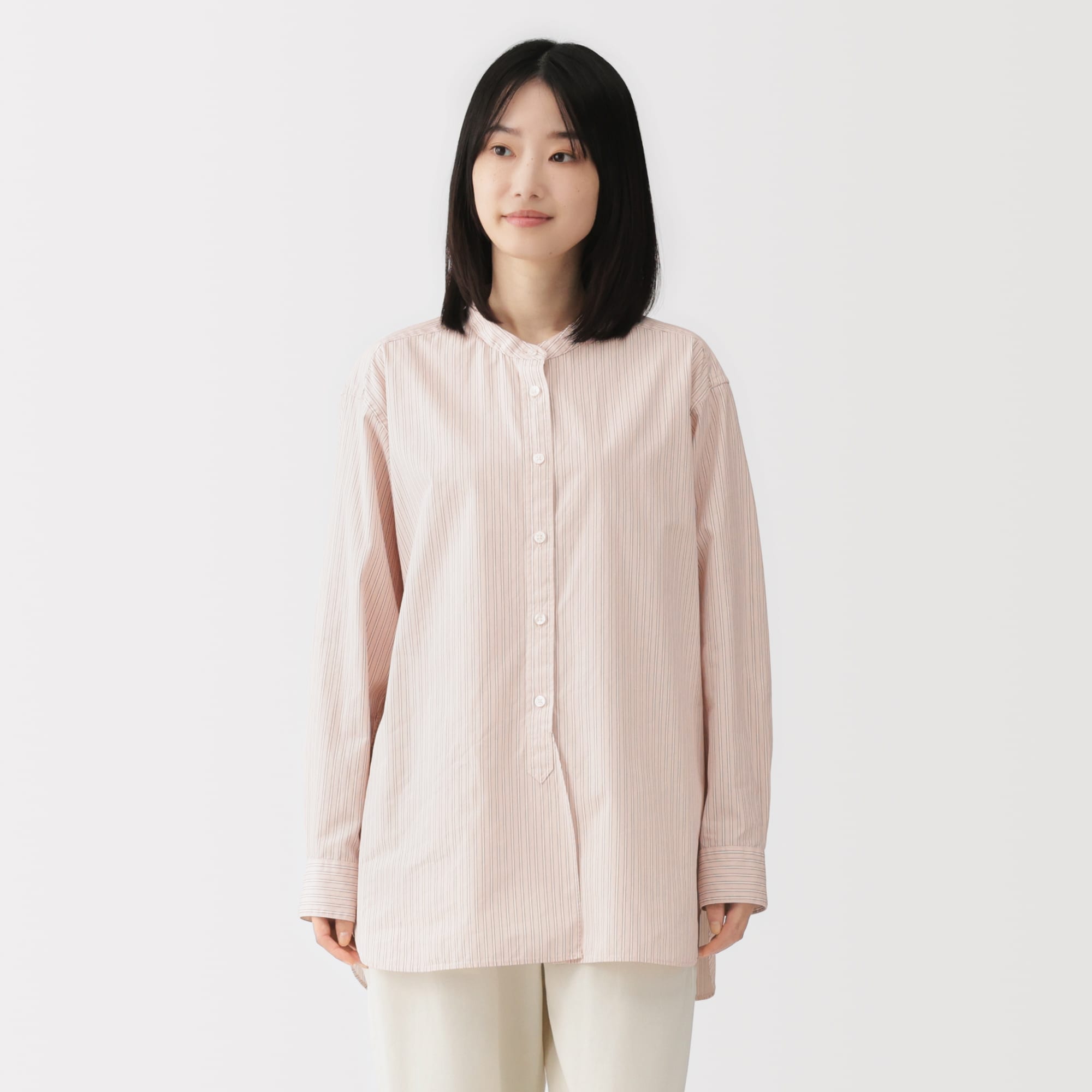 婦人 洗いざらし ブロードスタンドカラー長袖ロングシャツ | 無印良品