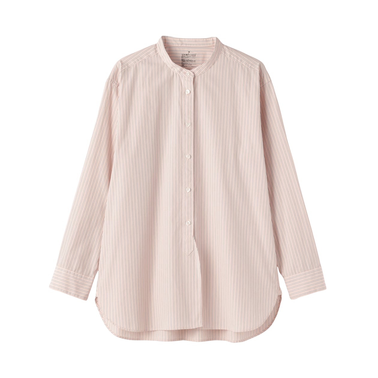 婦人　洗いざらし　ブロードスタンドカラー長袖ロングシャツ