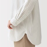 婦人　洗いざらし　ブロードスタンドカラー長袖ロングシャツ