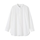 婦人　洗いざらし　ブロードスタンドカラー長袖ロングシャツ