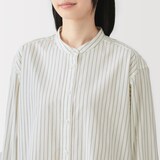 婦人　洗いざらし　ブロードスタンドカラー長袖ロングシャツ