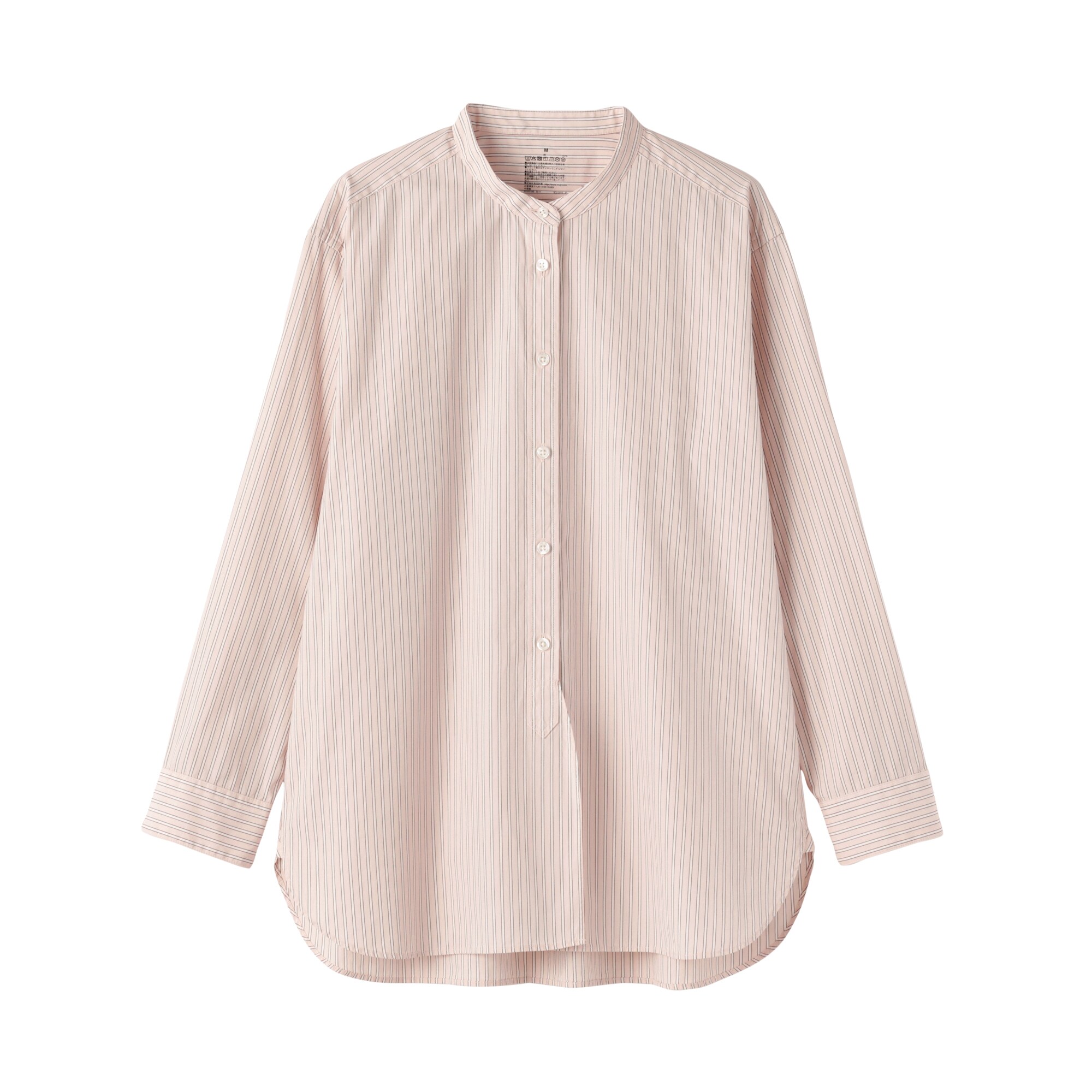 婦人　洗いざらし　ブロードスタンドカラー長袖ロングシャツ