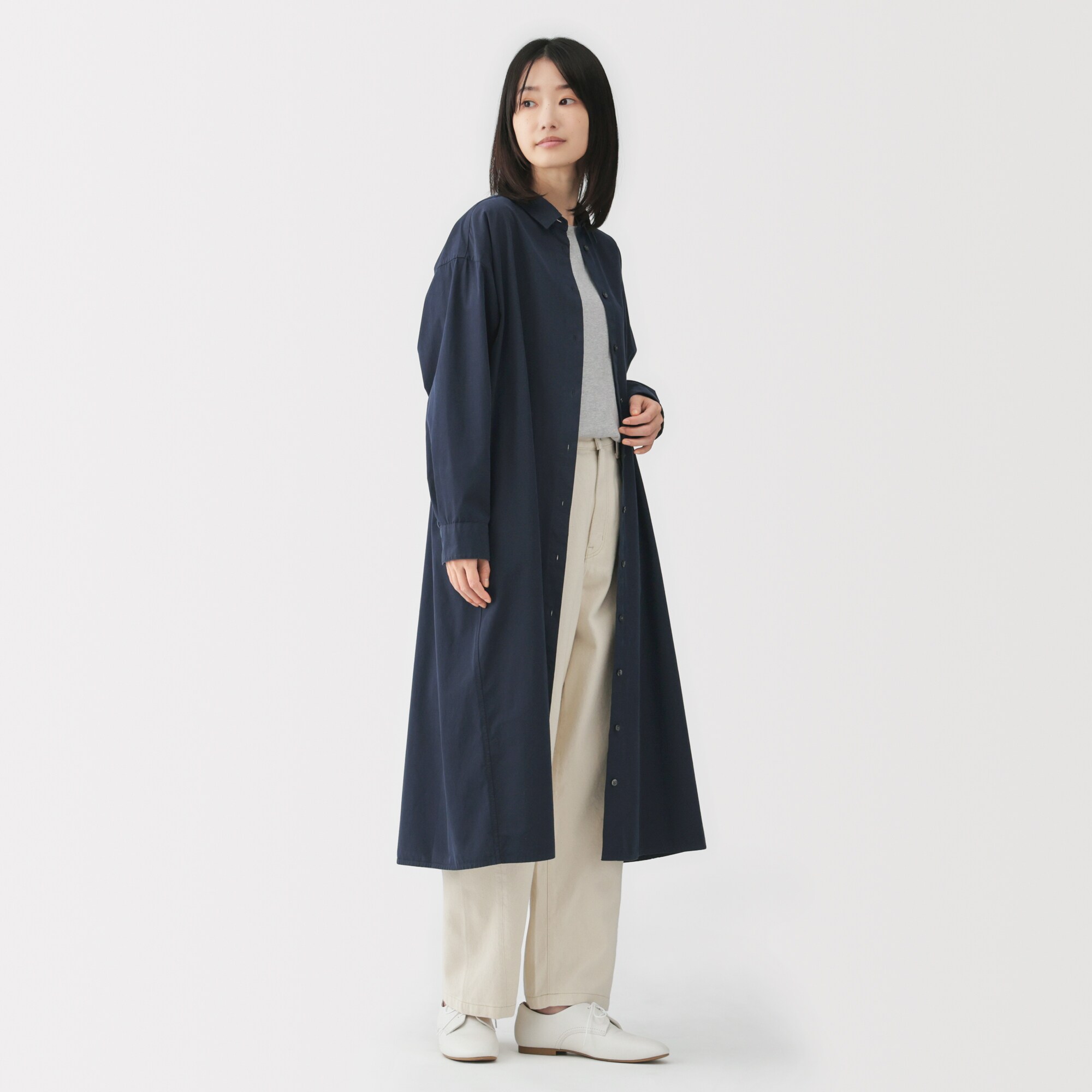 婦人 洗いざらし ブロード長袖シャツワンピース | 無印良品