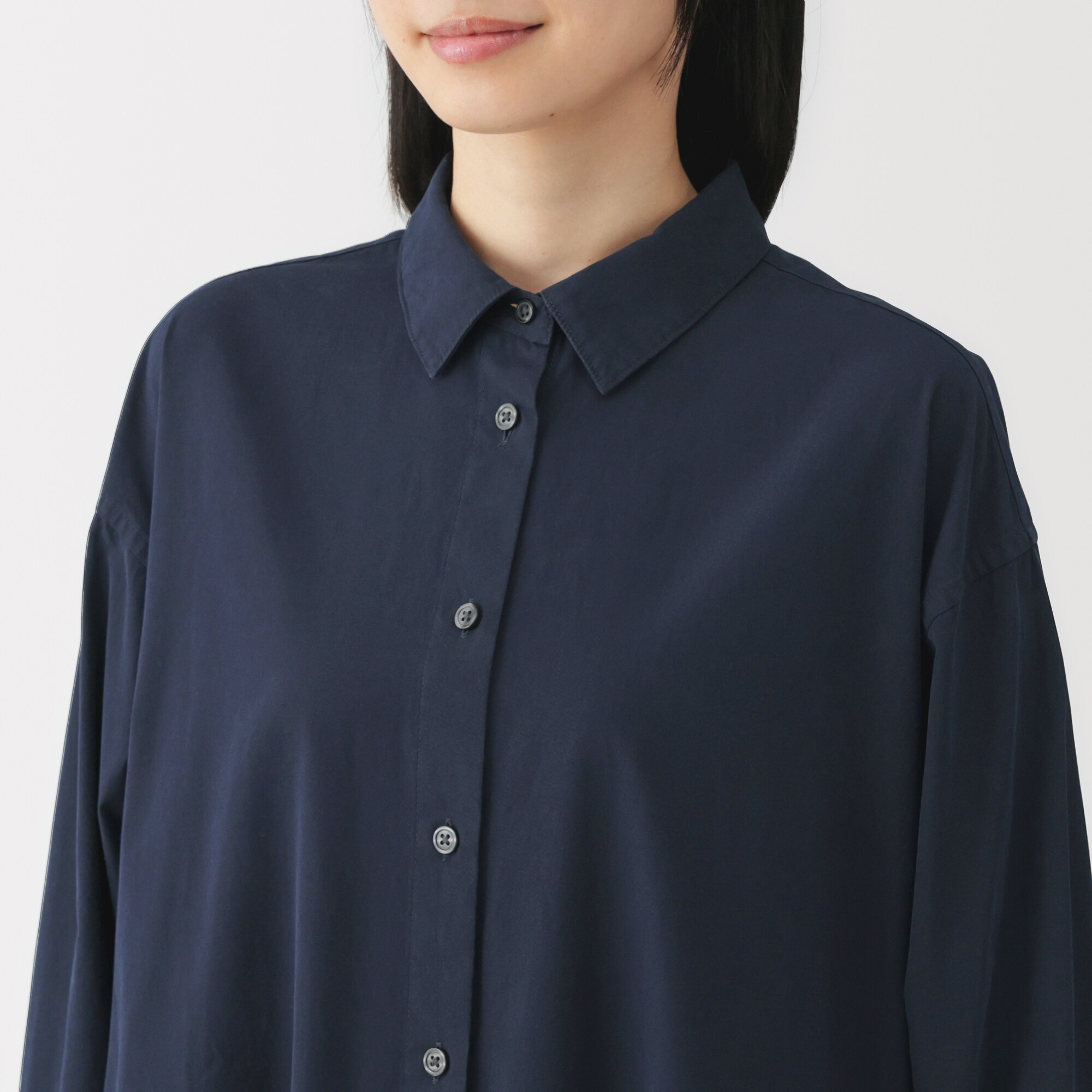 婦人　洗いざらし　ブロード長袖シャツワンピース