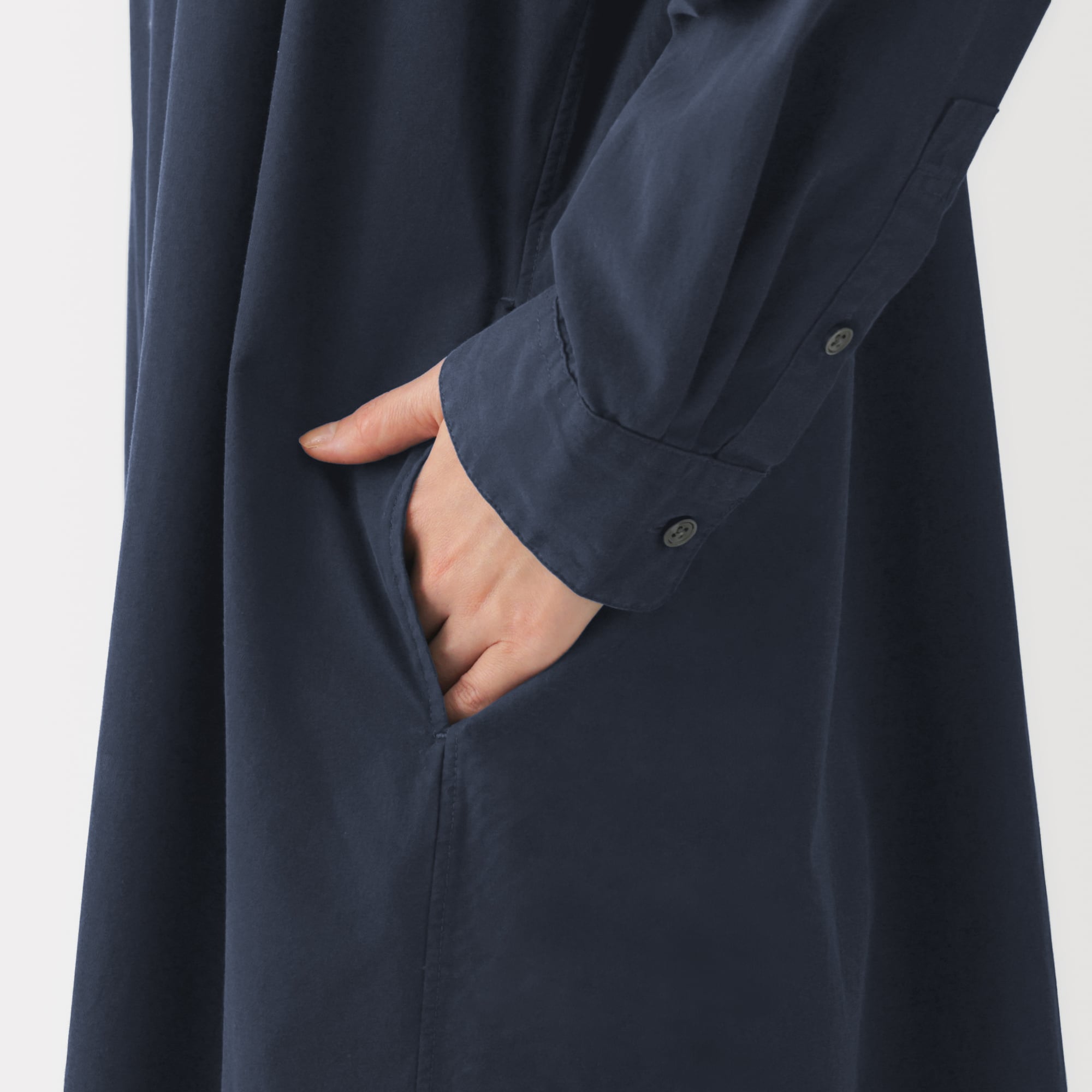 婦人　洗いざらし　ブロード長袖シャツワンピース