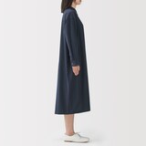 婦人　洗いざらし　ブロード長袖シャツワンピース