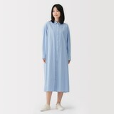 婦人　洗いざらし　ブロード長袖シャツワンピース