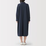 婦人　洗いざらし　ブロード長袖シャツワンピース
