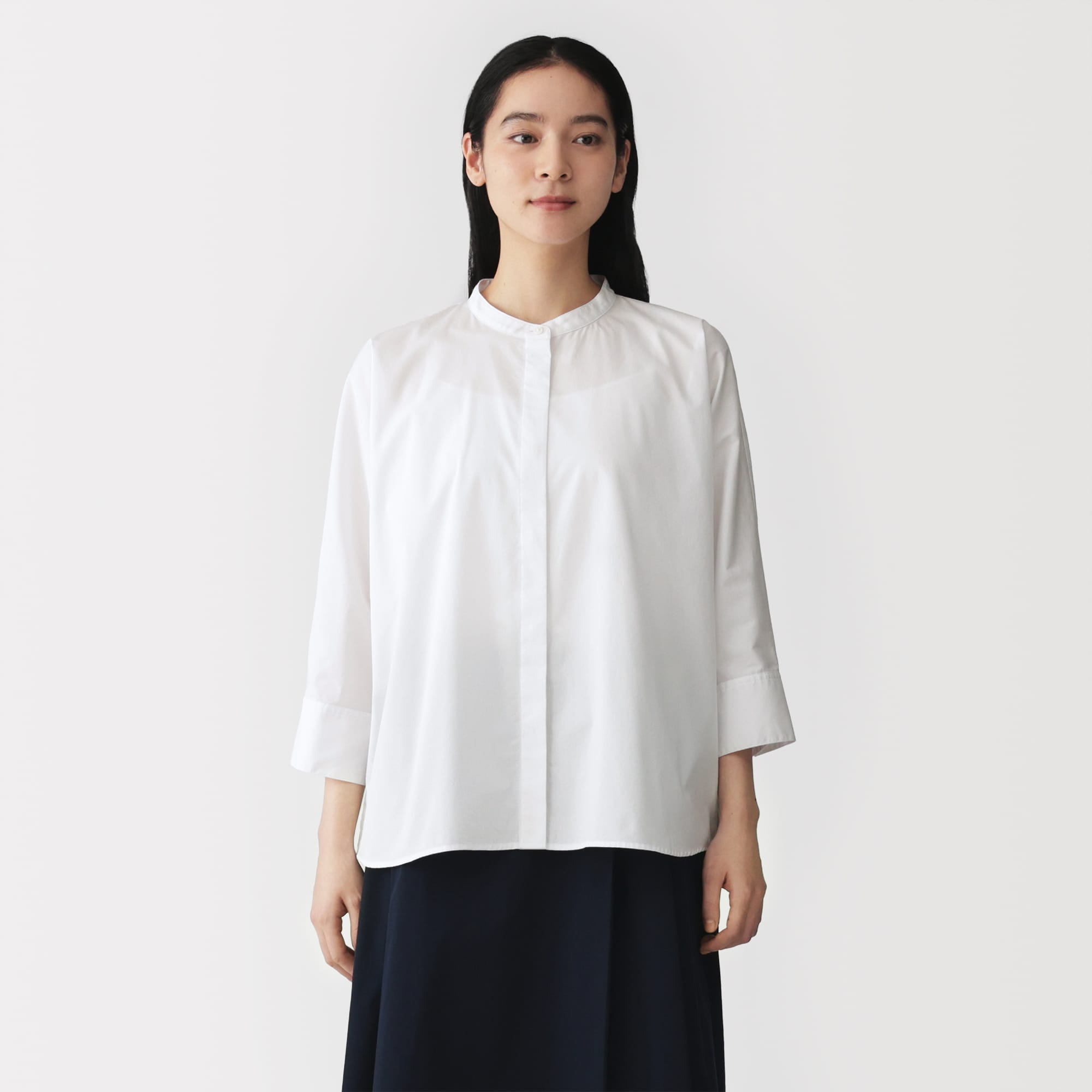 シャツ/ブラウス(長袖/七分) antique cotton white jacket blouse 婦人 かろやか ブロード 七分袖シャツ | 無印良品