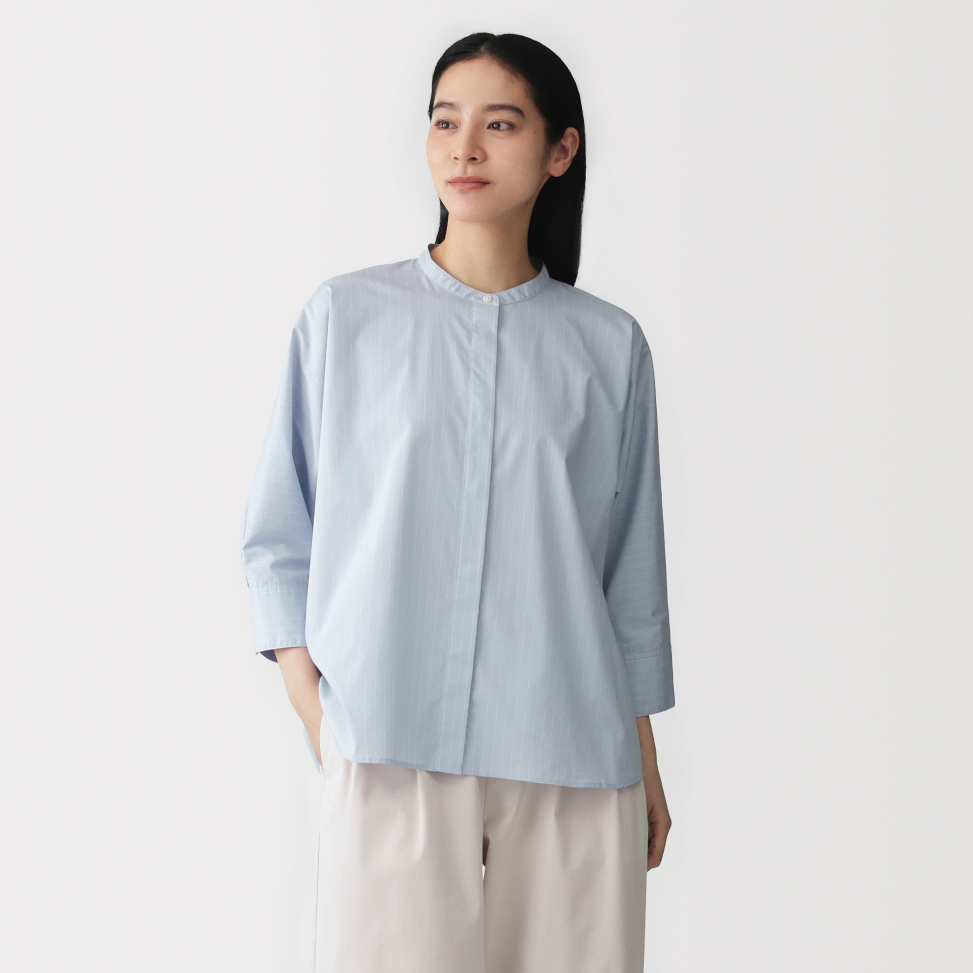 シャツ/ブラウス(長袖/七分) WHITE COTTON SHIRT - REGULAR FIT シャツブラウス 七分袖 ESB－659 11 ホワイト （5号～17号