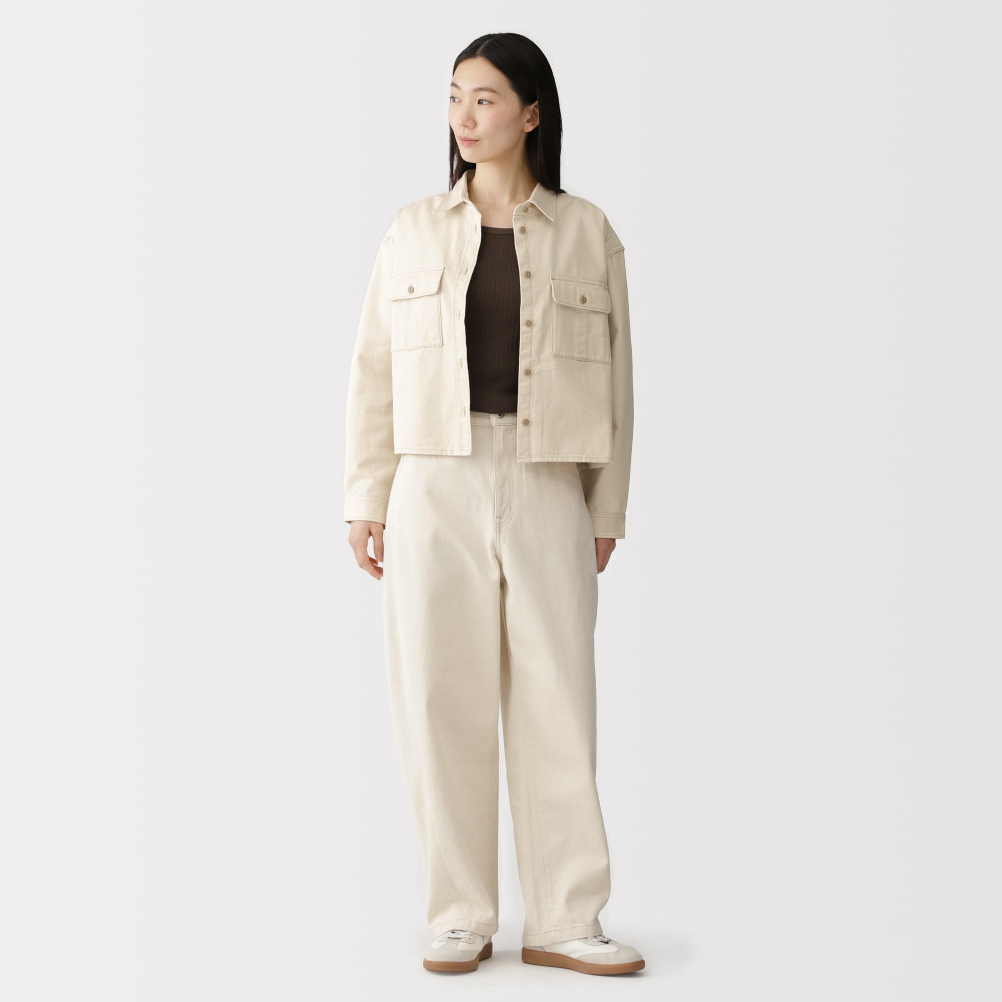 婦人　カポック混　ライトツイル　長袖シャツ