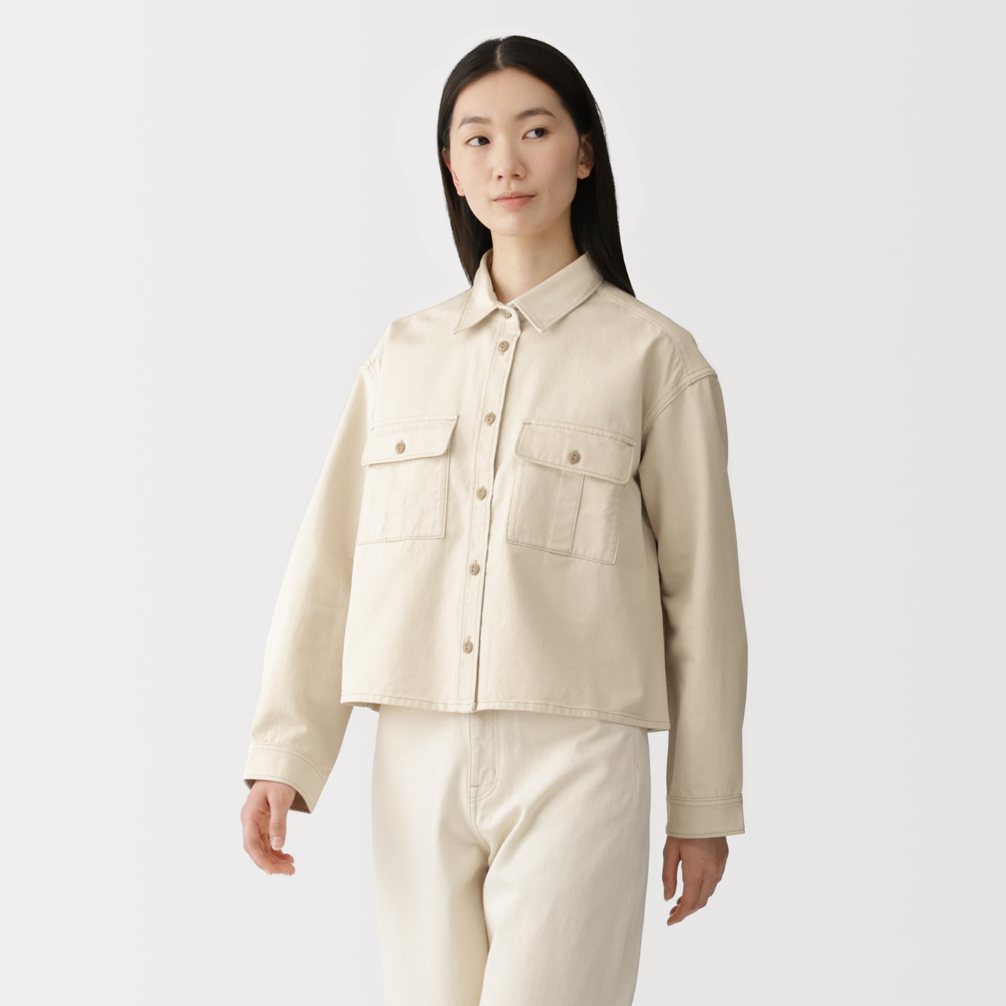 婦人　カポック混　ライトツイル　長袖シャツ