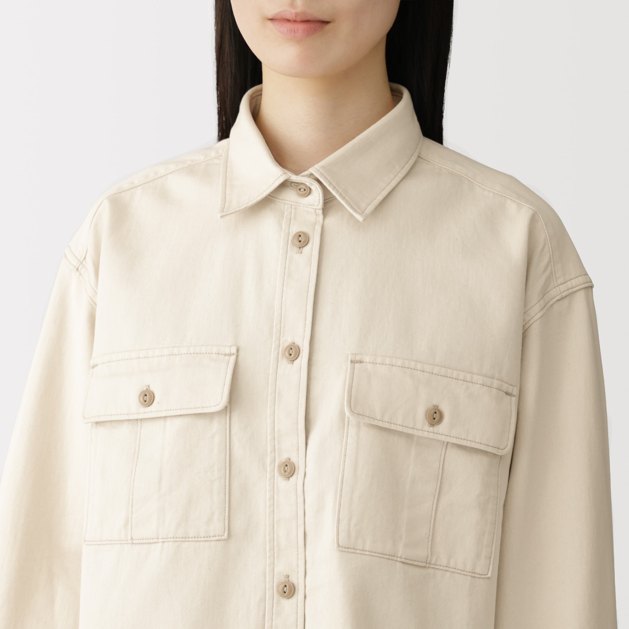 婦人　カポック混　ライトツイル　長袖シャツ