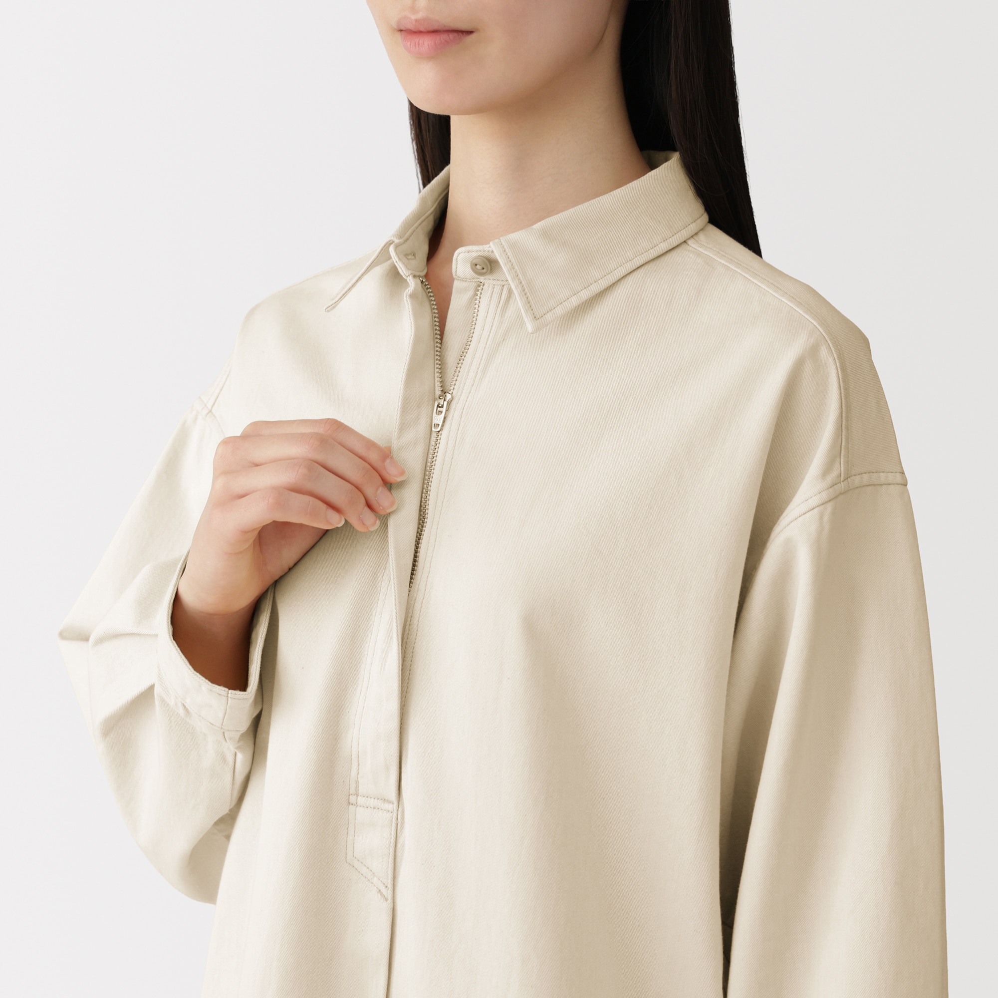 婦人　カポック混　ライトツイル　長袖ワンピース