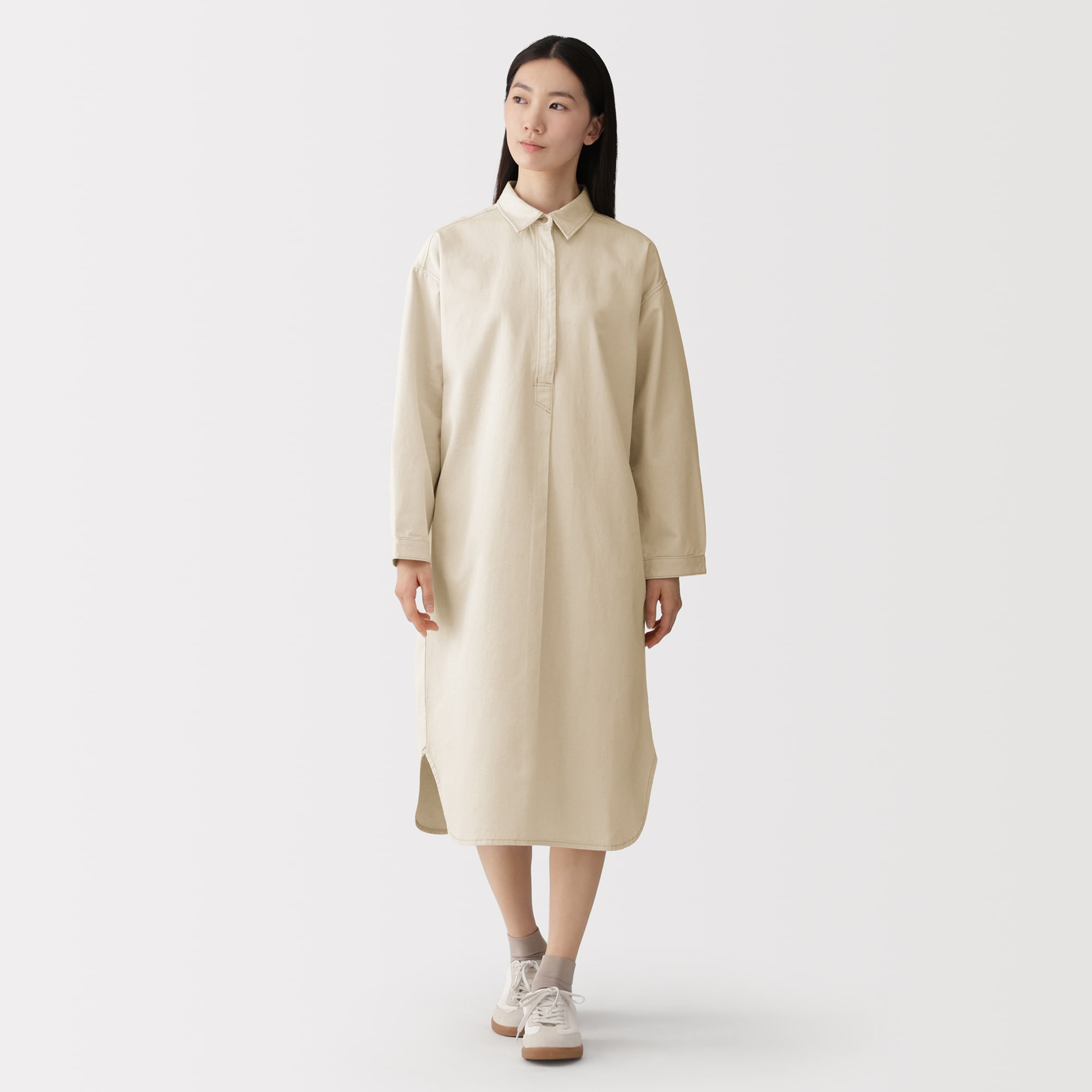 婦人　カポック混　ライトツイル　長袖ワンピース