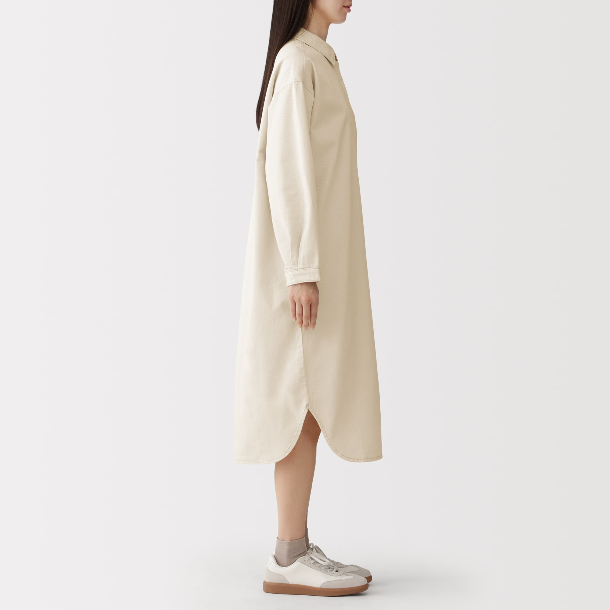 婦人　カポック混　ライトツイル　長袖ワンピース