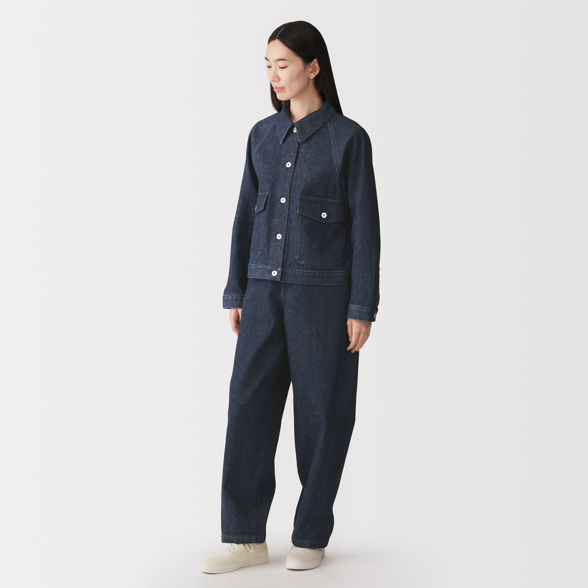 MUJI Labo デニムジャケット ダークネイビー XL 婦人 木の実から作ったカポック混デニムジャケット ダークネイビー