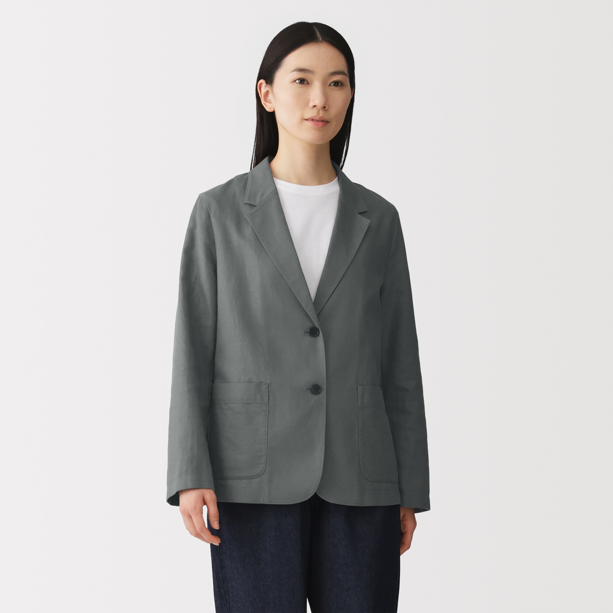 婦人　ヘンプ混　ツイル　テーラードジャケット