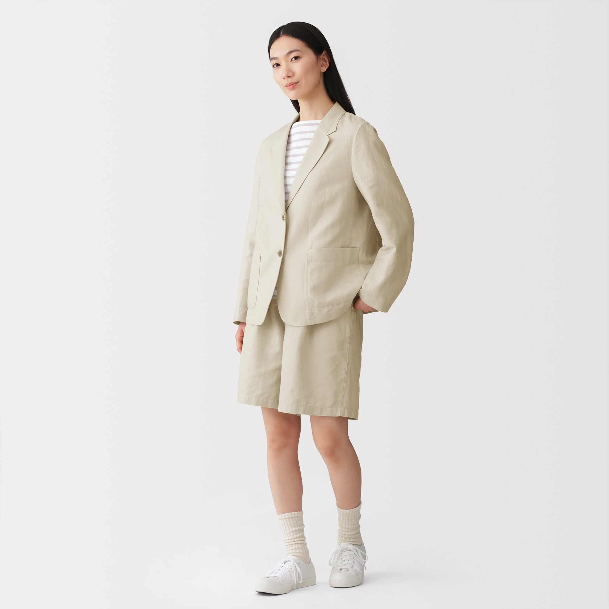 婦人　ヘンプ混　ツイル　テーラードジャケット
