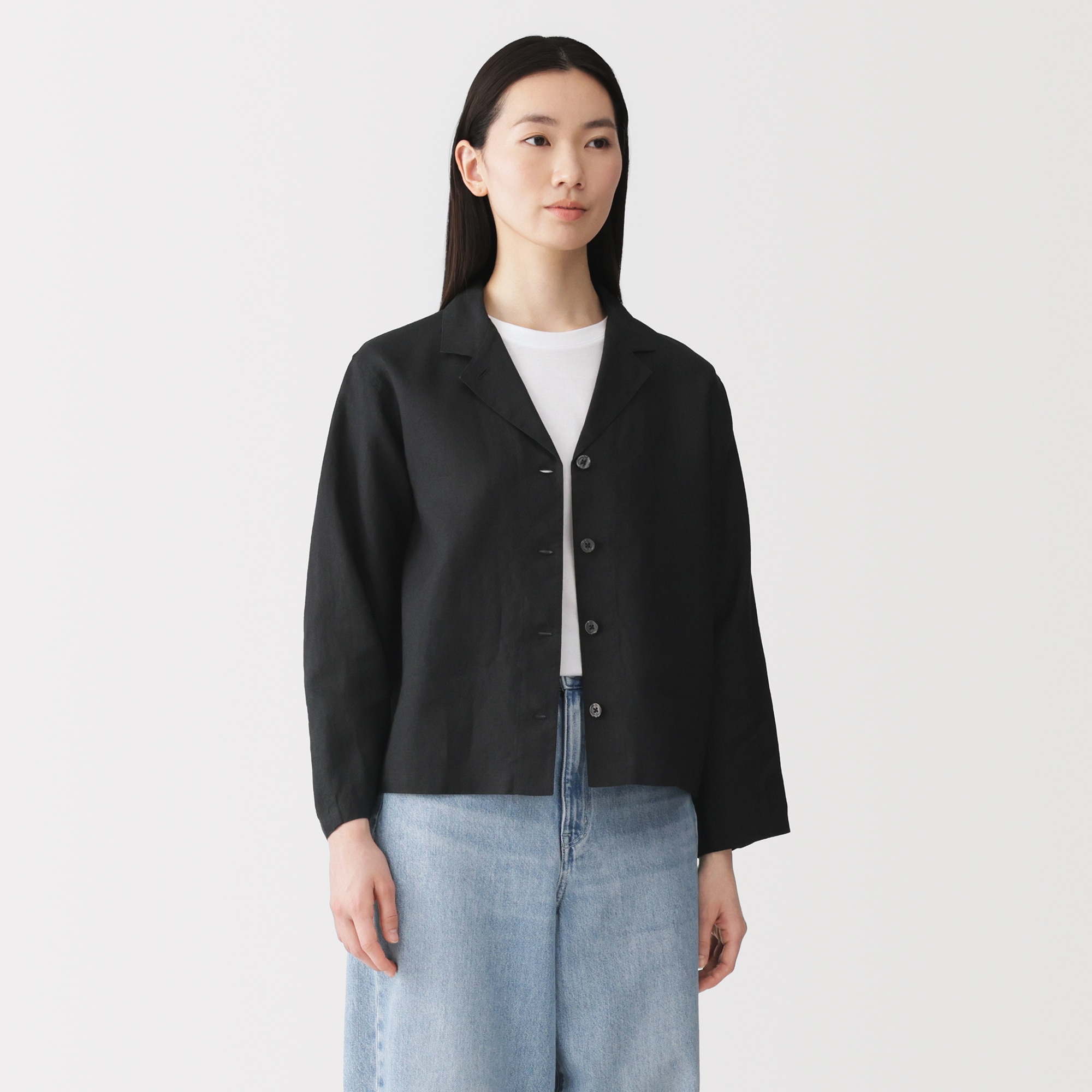 婦人　リネン　洗いざらし　シャツジャケット