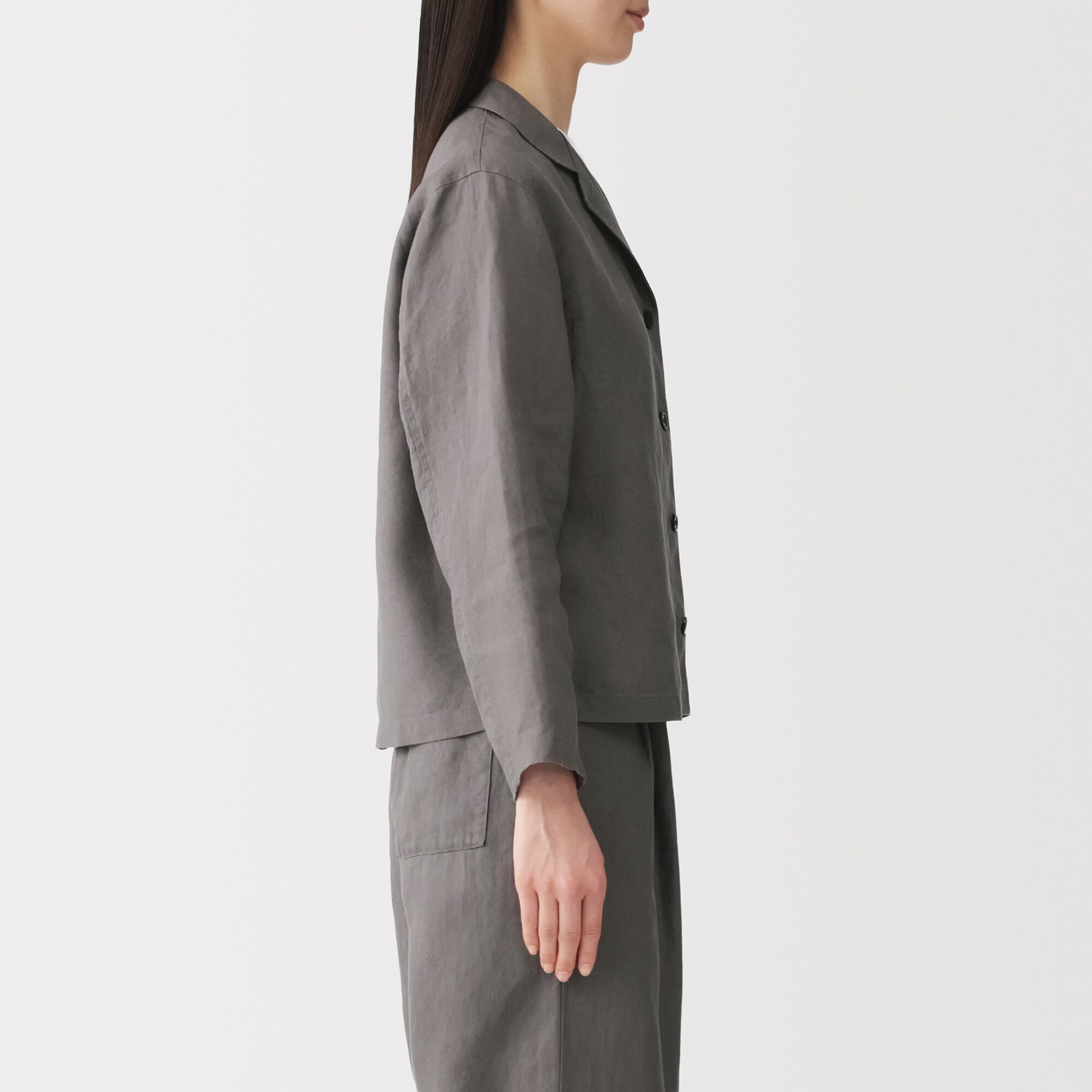 婦人　リネン　洗いざらし　シャツジャケット