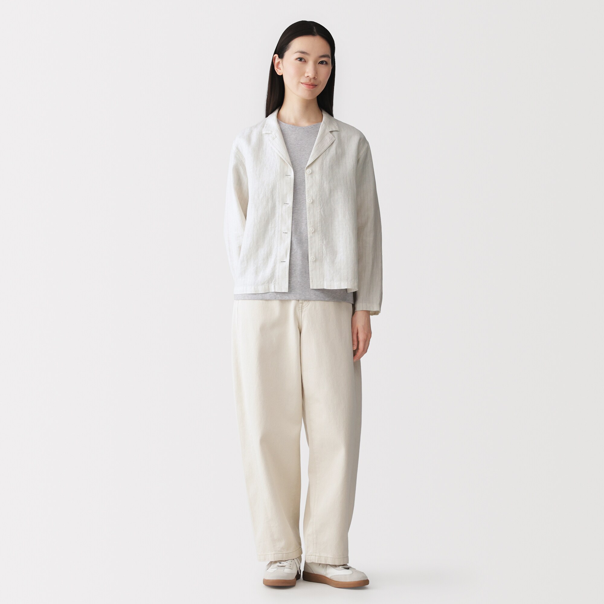 婦人　リネン　洗いざらし　シャツジャケット