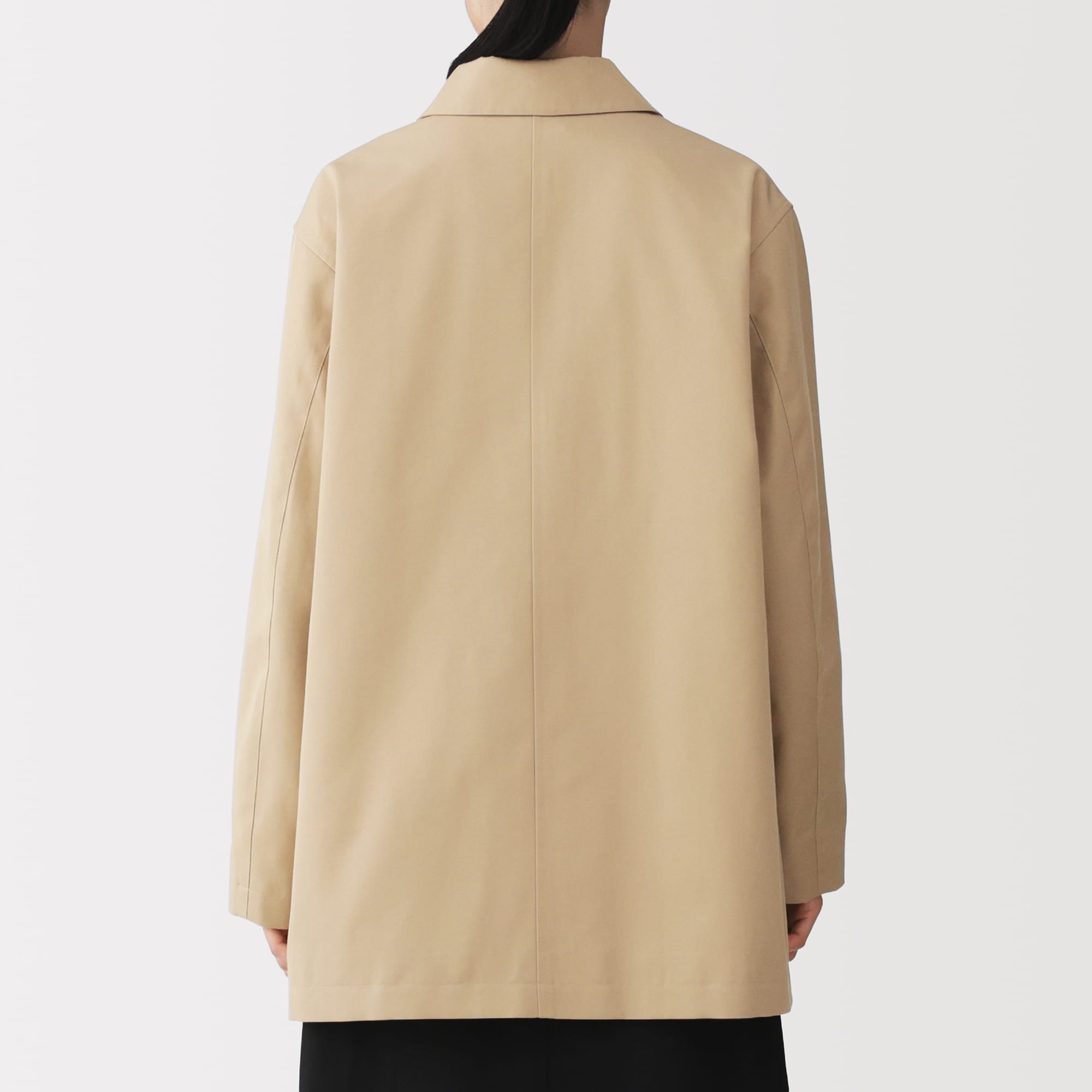 【美品/送料込】無印良品｜ステンカラーハーフコート(L)｜ベージュ 無印良品（MUJI） ステンカラーコート コート 婦人 撥水 コットン混