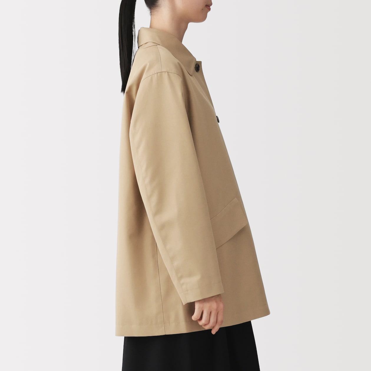 婦人　撥水　コットン混　ツイル　ステンカラーハーフコート