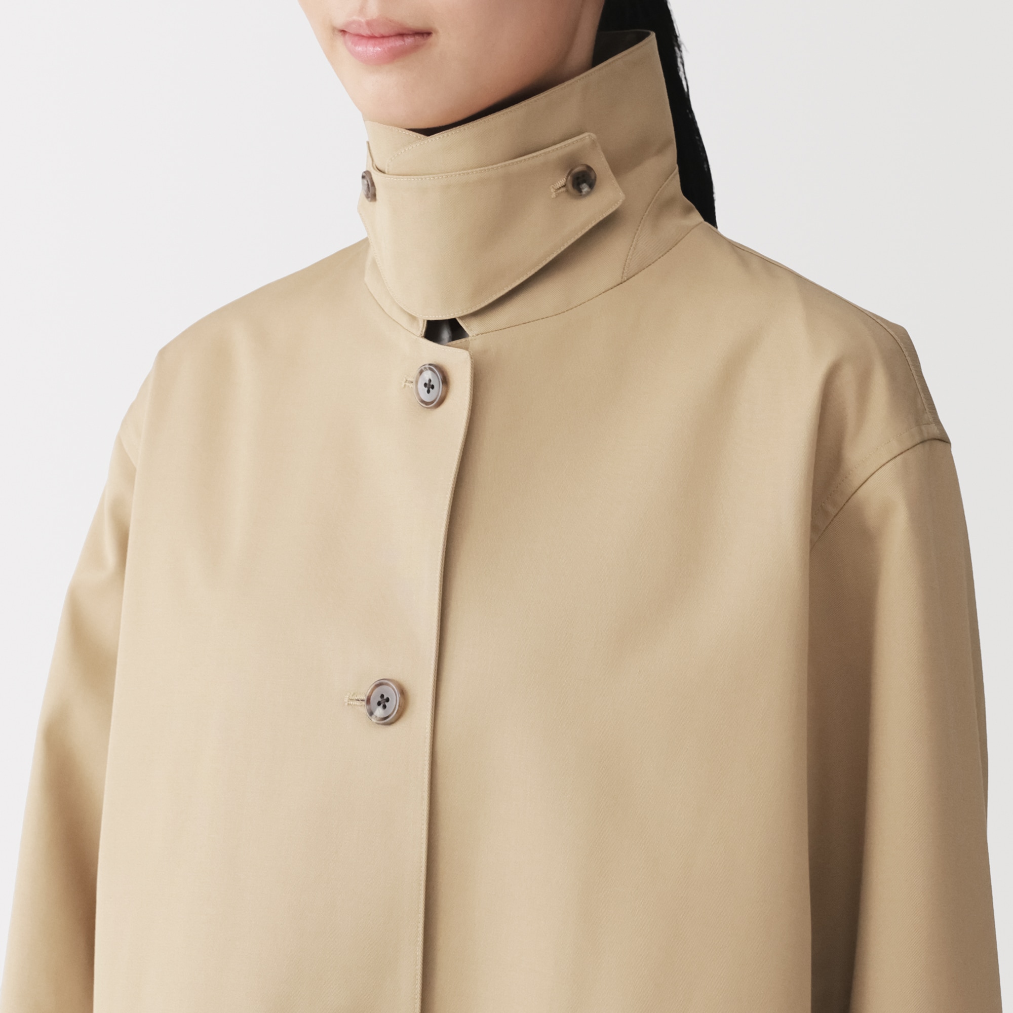 婦人　撥水　コットン混　ツイル　ステンカラーハーフコート