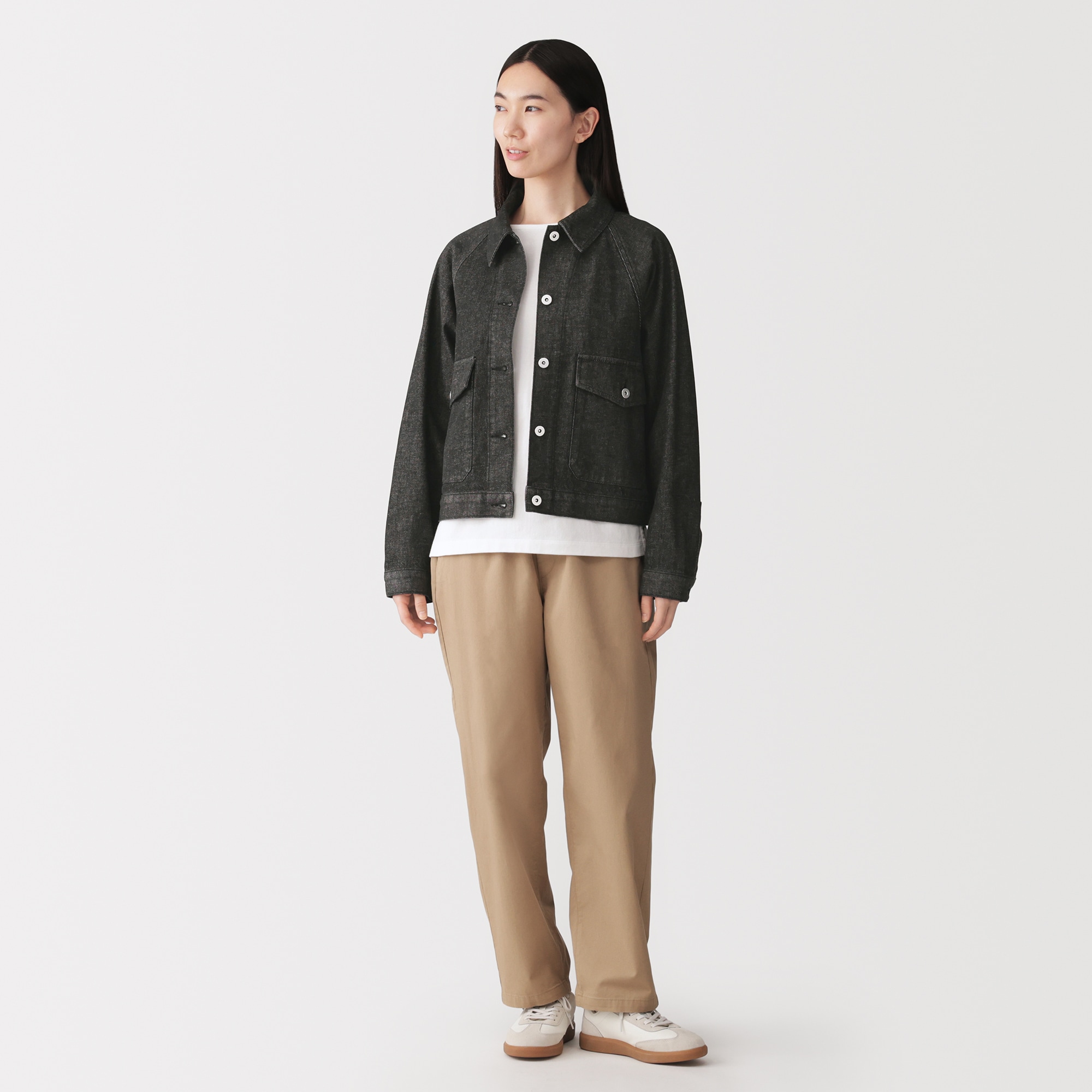 婦人　木の実から作ったカポック混デニムジャケット　黒