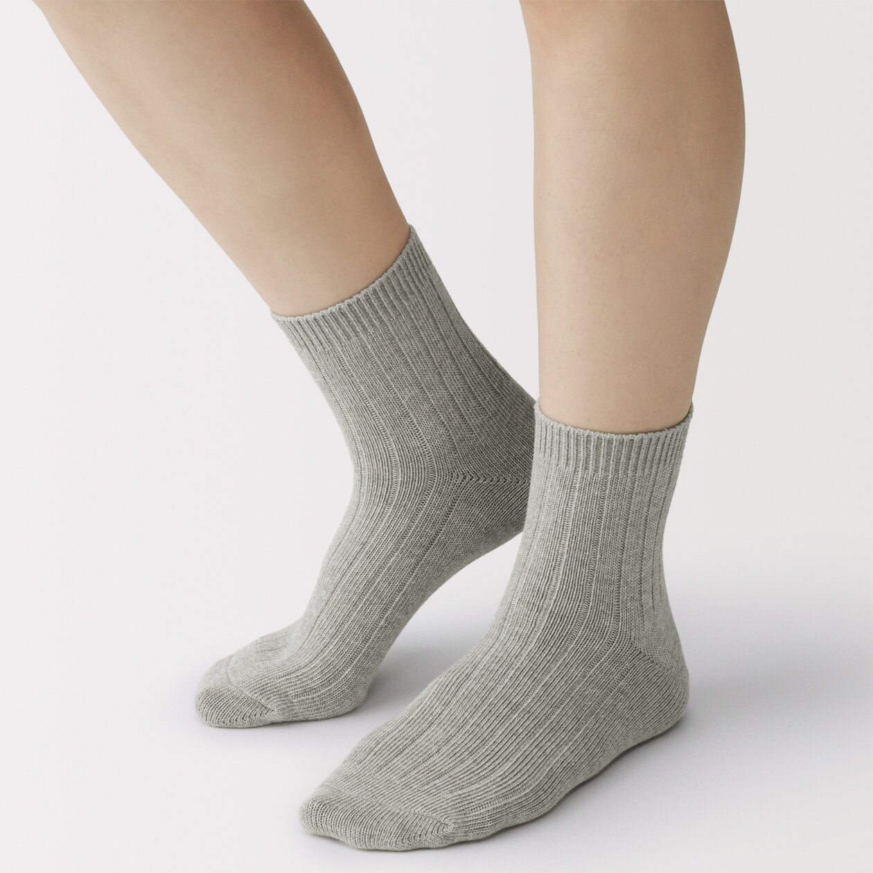 婦人　足なり直角　履き口やわらか　太リブショート丈靴下　※杢色