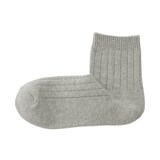 婦人　足なり直角　履き口やわらか　太リブショート丈靴下　※杢色